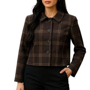 BRIGGS NEW YORK Vintage 90’s Brown Wool Blend Boxy Blazer Plaid Size 10